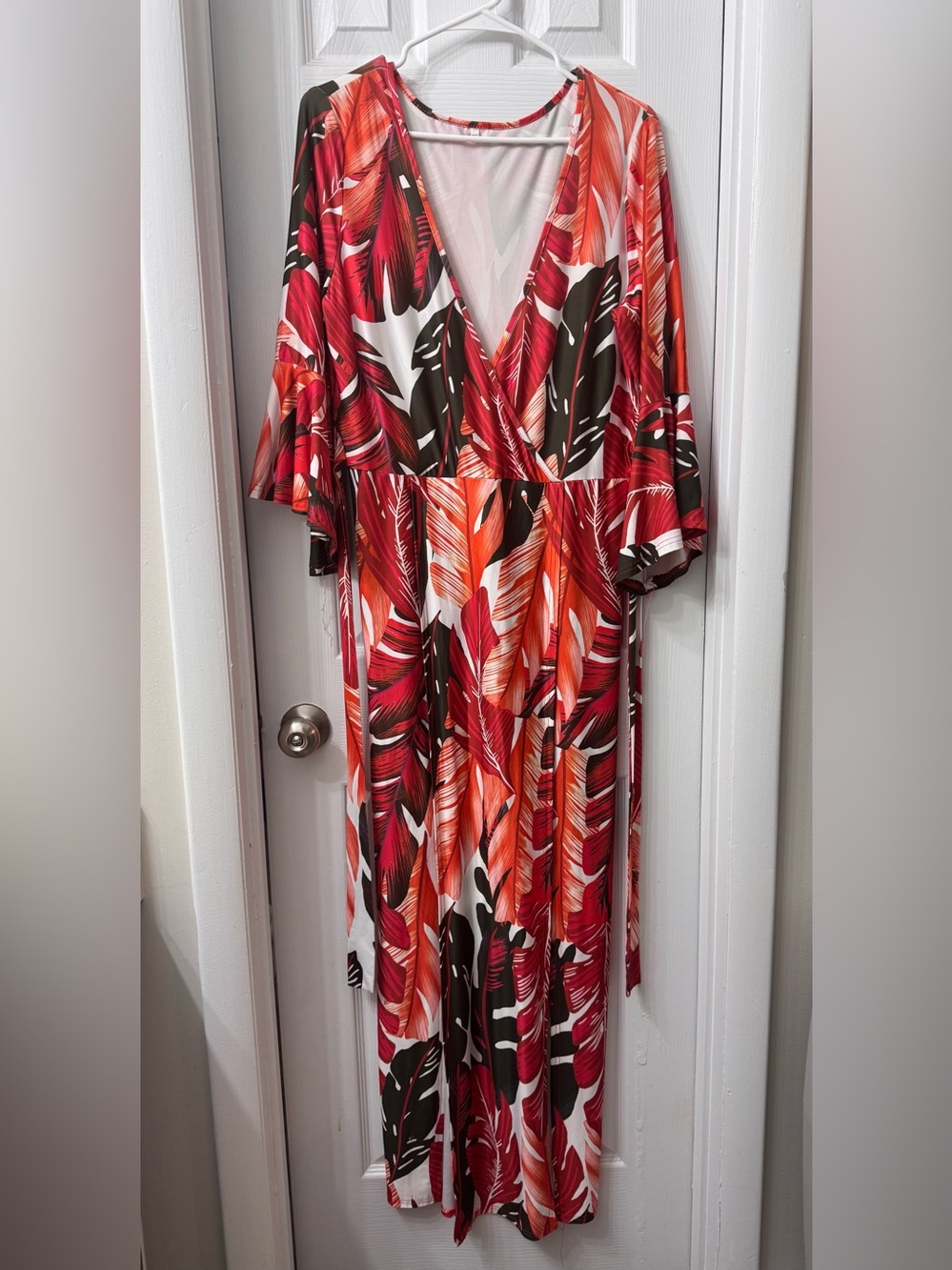 Vibrant Red Tropical Wrap romper